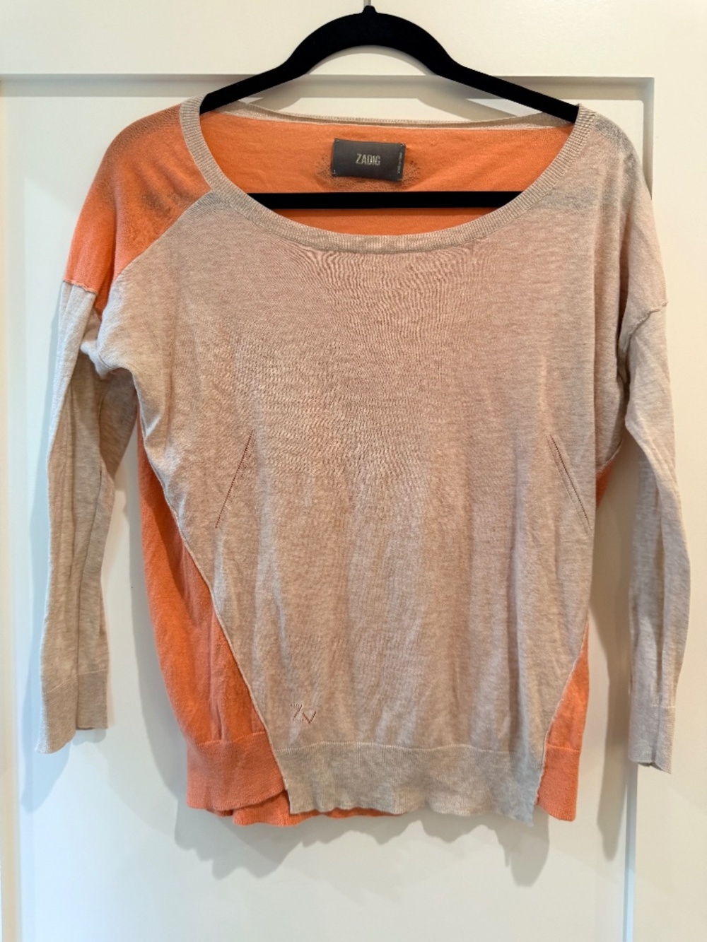 Zadig & Voltaire Orange and Cream Lightweight Sweater - Size Medium